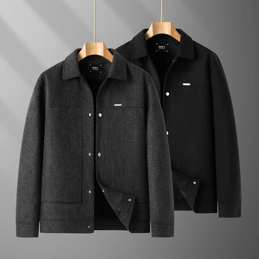 【DDT】大依优型大码男装秋冬厚款仿毛呢夹克外套商务休闲翻领长袖外套加肥加大 商品图5
