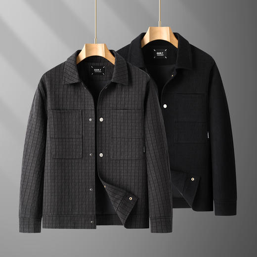 【DDT】大依优型大码男装秋季长袖夹克外套宽松商务休闲翻领格子提花外套加肥加大 商品图5