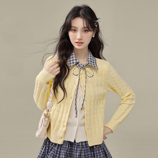 西遇学院风圆领毛衣女秋季新款可卸假领甜美针织开衫外套SS051610 商品图2