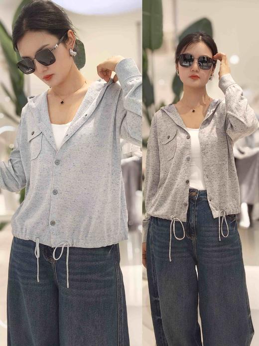 586608羊毛亚麻单袋开衫连帽针织衫 商品图4