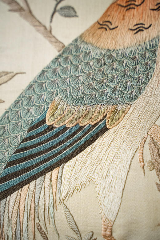 独角鹿西洋古董20世纪初中国出品「锦上添花」传统东方花鸟主题粤绣挂屏 商品图4