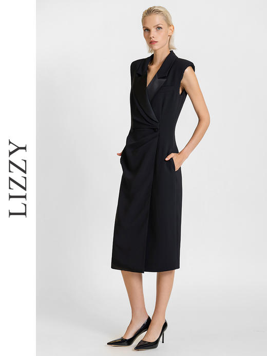 LIZZY 早秋 优雅气质OL一片式西装领商务通勤无袖收腰连衣裙7711 商品图1