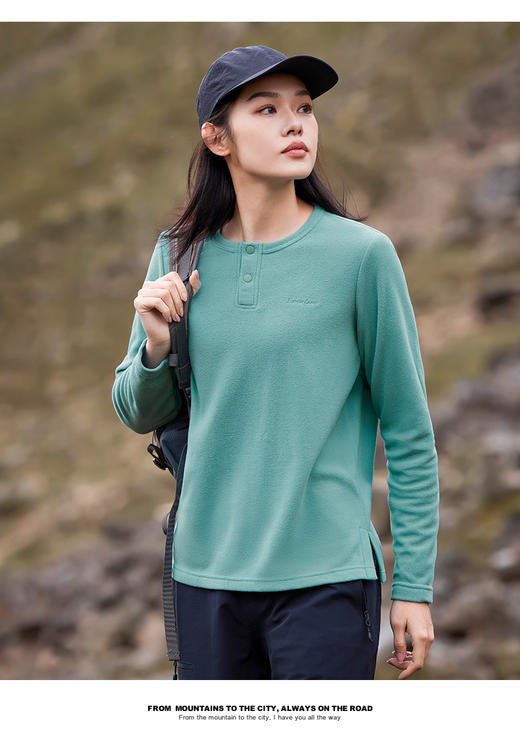 女款【轻量摇粒绒】拓路者保暖内搭长袖体恤  百搭简约户外运动套头T恤衫 【tbzg】 商品图1