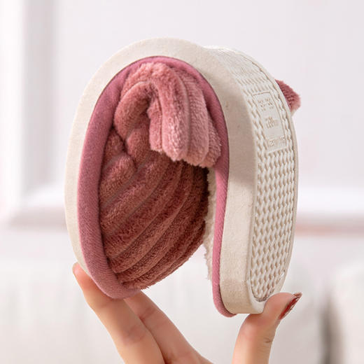 【买一送一】拍下发2双 条纹棉拖鞋男女秋冬季情侣家用居家保暖防滑毛绒厚底室内棉拖 商品图3