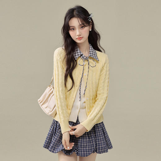 西遇学院风圆领毛衣女秋季新款可卸假领甜美针织开衫外套SS051610 商品图4