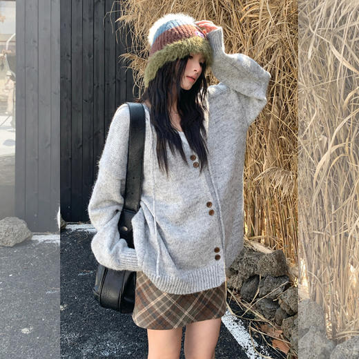 西遇慵懒风针织开衫外套女2025年秋季新款韩系抽绳纽扣连帽毛衣SS051578 商品图4