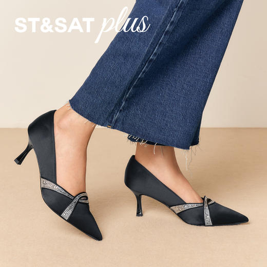 星期六优雅晚宴绸缎闪钻尖头细高跟SSD3111065 商品图0