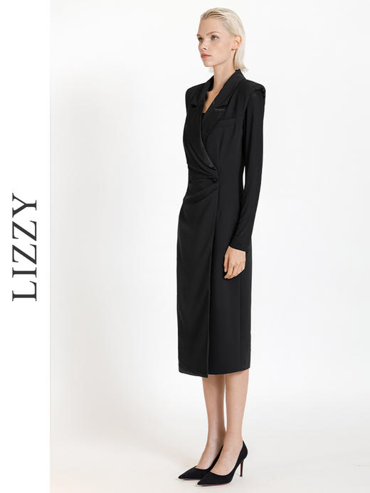 LIZZY 早秋 优雅气质OL一片式西装领商务通勤无袖收腰连衣裙7711 商品图2