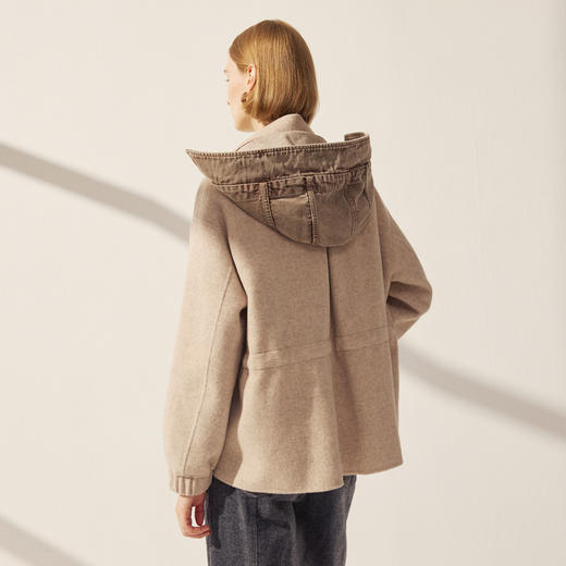 谜底羊毛双面呢大衣长袖2025冬新品猎装廓形抽绳收腰女254MD1724 商品图2