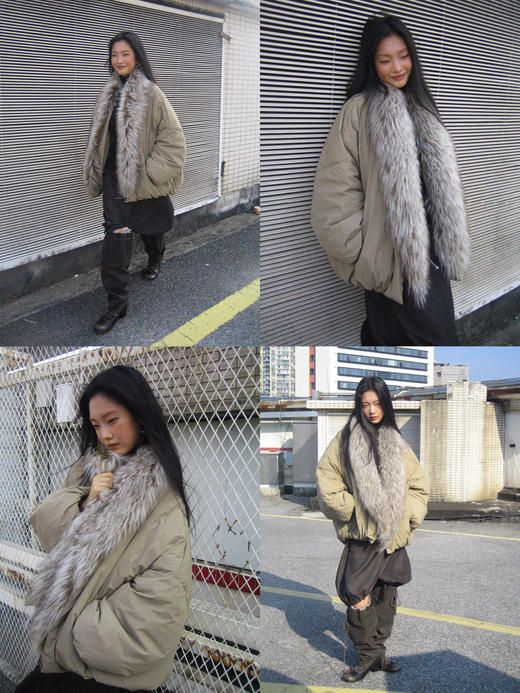 素舶 可拆卸皮草毛领花苞派克羽绒服短外套 商品图3