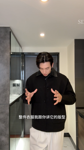 M056SDSA秋冬新款痞帅男装时尚拼色翻领针织衫百搭慵懒风毛衣外套宽松