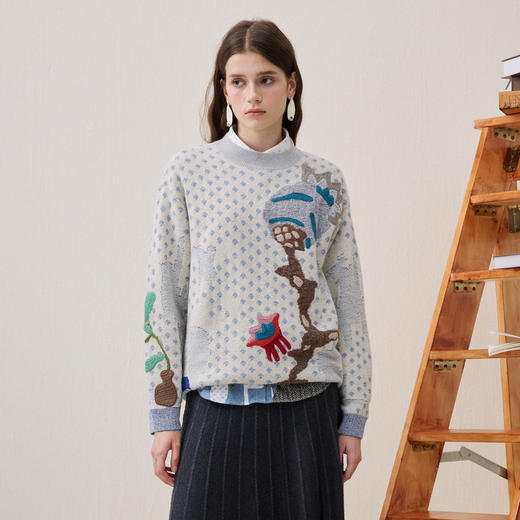 谜底套头针织衫长袖2025冬新品原创提花绣花肌理毛衣女254MZ1865 商品图0