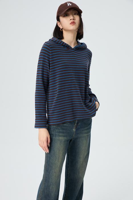 【超好看爆款】水淼2025秋冬新款休闲宽松百搭条纹帽衫1798 商品图0