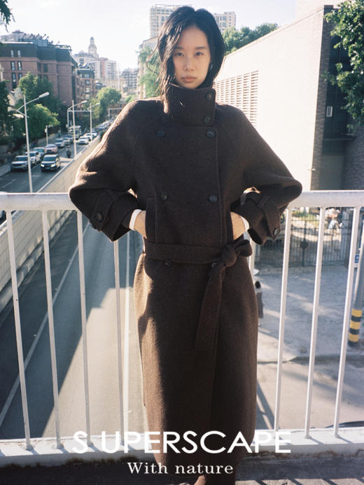 素舶 牦牛绒绵羊毛柔润光泽感双排扣立领长短款双面呢大衣 商品图1