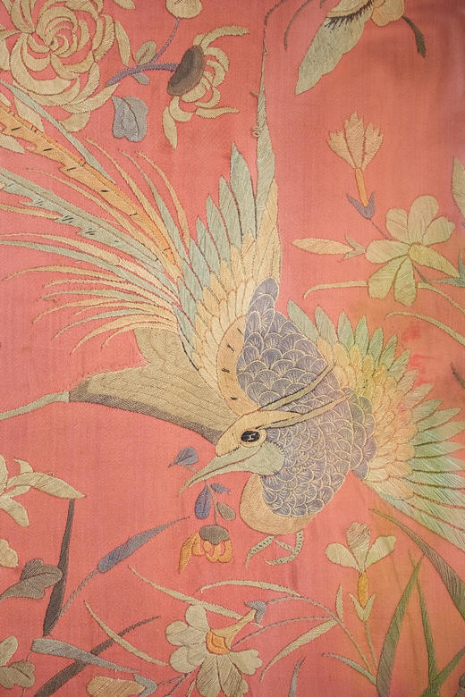 独角鹿西洋古董19世纪末中国清代出品「锦上添花」传统东方花鸟主题粉地粤绣挂屏一对 商品图7