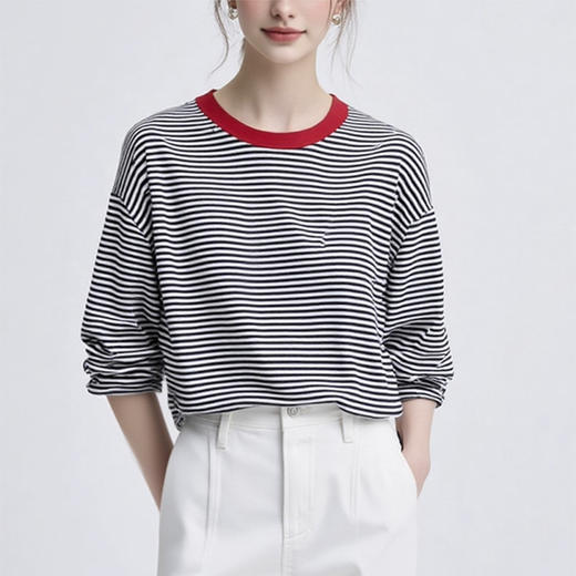 裁缝学苑AS587条纹撞色宽松长袖T恤上衣纸样女装圆领t恤服装打板 商品图3