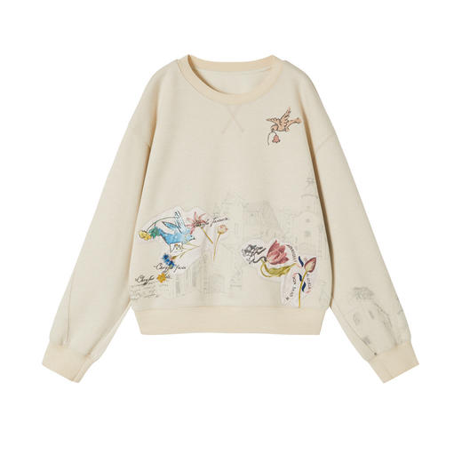 谜底圆领卫衣长袖2025冬季新品趣味贴布刺绣厚实保暖女254MV1481 商品图4