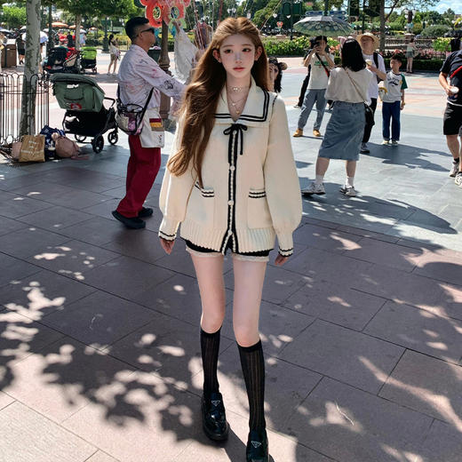 西遇学院风针织开衫外套女秋季新款海军领系带甜美宽松毛衣SS051615 商品图1