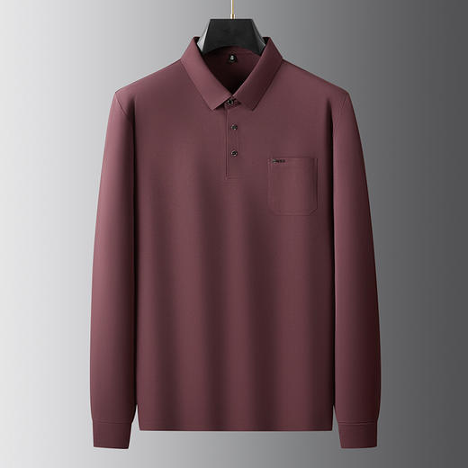 【DWP】大依优型大码男装长袖Polo衫简约纯色秋季翻领T恤商务休闲POLO衫弹力 商品图2