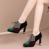 【预售5天】绿色拼色小众设计感系带深口单鞋女防水台粗跟尖头高跟鞋JQR&3760a 商品缩略图0