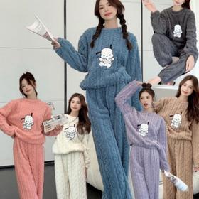 珊瑚绒睡衣女秋冬季加绒加厚款网红卡通哈帕狗学生可外穿家居服