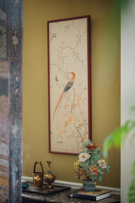 独角鹿西洋古董20世纪初中国出品「锦上添花」传统东方花鸟主题粤绣挂屏 商品图1