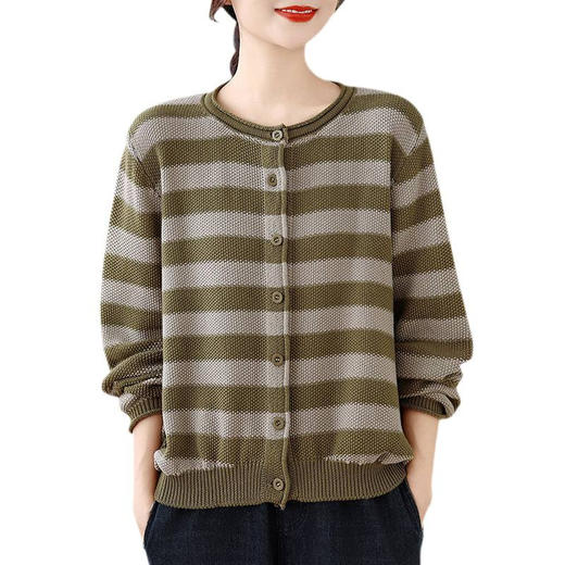 C025-818925新款秋冬复古慵懒风撞色条纹长袖针织开衫宽松显瘦毛衣外套 商品图4