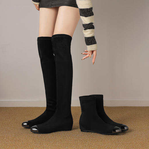 【预售7天】秋冬时尚显瘦弹力靴女简约百搭通勤圆头舒适内增高铁头瘦瘦靴HCYYHD&6308/6319 商品图0