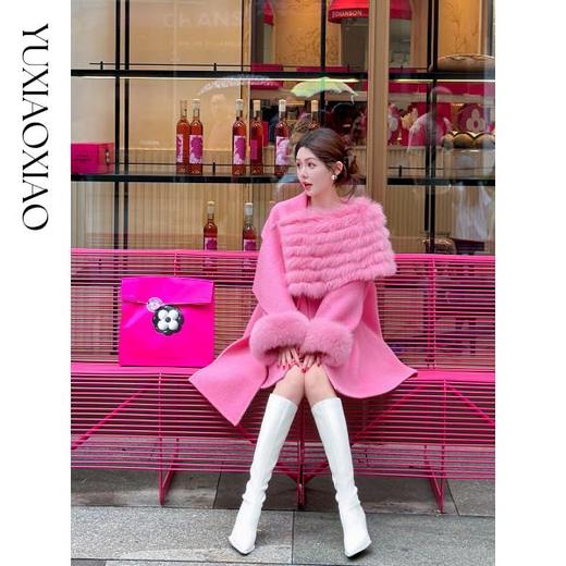 余潇潇【粉黛倾城】羊驼毛绵羊毛肌理感可拆卸狐狸毛披肩袖子大衣 商品图2