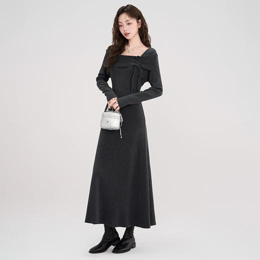 西遇法式长袖连衣裙女秋季新款名媛气质花朵针织收腰长裙SS051601 商品图4