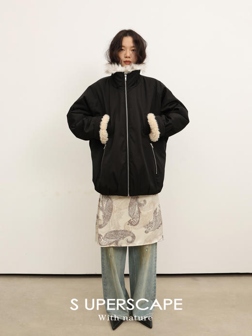 素舶 皮草内胆夹棉高领立体花苞型保暖棉服派克服斯拉夫外套 商品图3