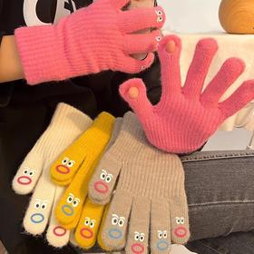【露指设计！摆脱触屏的烦恼】大嘴怪手套五指可爱韩版毛线针织加厚保暖手套女冬季骑行可触摸屏。rc
