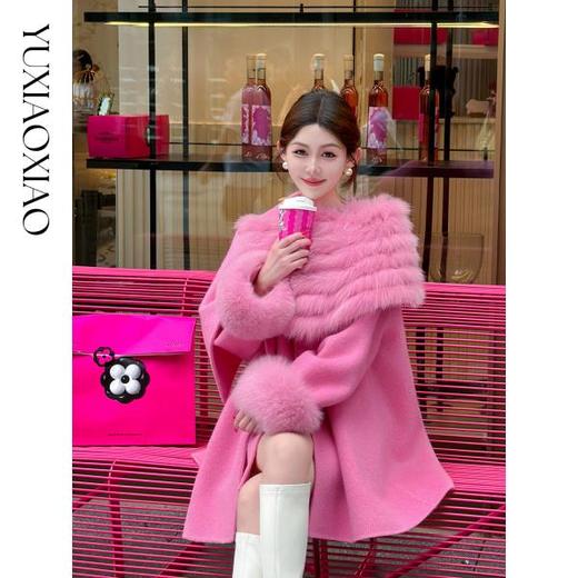 余潇潇【粉黛倾城】羊驼毛绵羊毛肌理感可拆卸狐狸毛披肩袖子大衣 商品图4