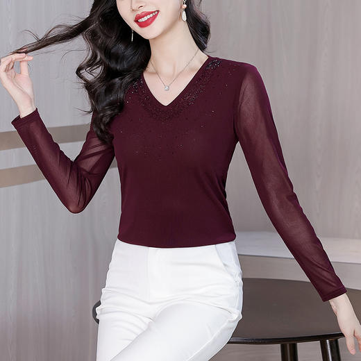 KQL D36M8319网纱气质洋气妈妈装显瘦长袖上衣 商品图0