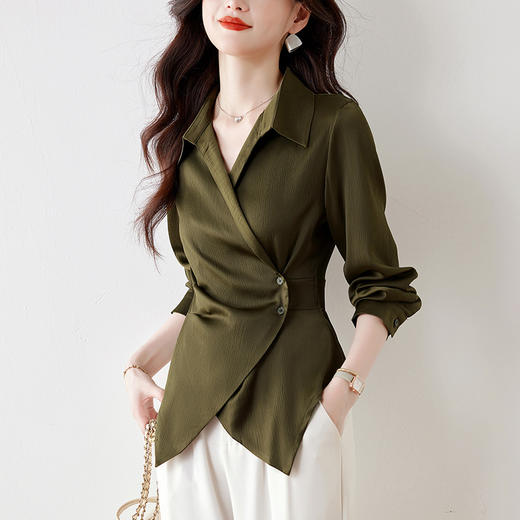 KQL 403H7925法式收腰长袖衬衫显瘦上衣 商品图0