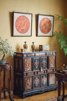 独角鹿西洋古董19世纪末中国清代出品「锦上添花」传统东方花鸟主题粉地粤绣挂屏一对