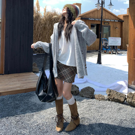 西遇慵懒风针织开衫外套女2025年秋季新款韩系抽绳纽扣连帽毛衣SS051578 商品图1