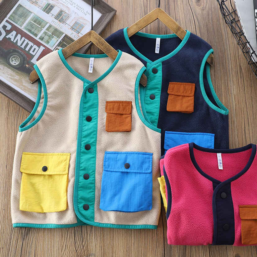 110-170卡哈绒多巴胺撞色背心户外马甲