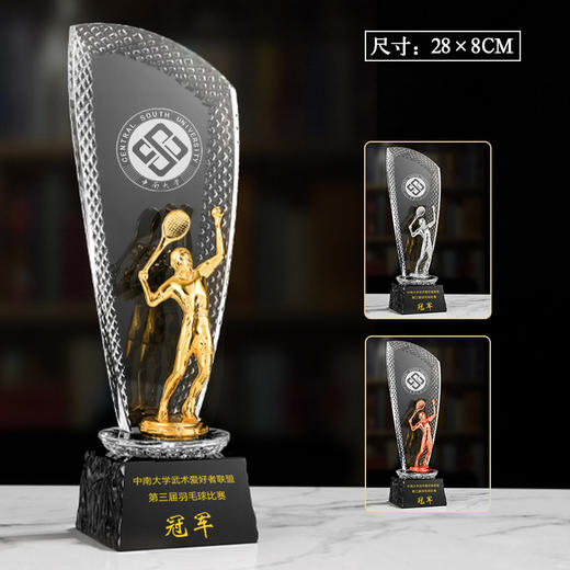 羽毛球奖杯定制比赛水晶奖杯定做定制刻字运动会单打双打冠军奖品 商品图4