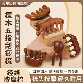【头部经络按摩刮痧】头部经络梳按摩梳子 天然檀木 头梳防头皮宽齿梳头发大齿梳清洁刮痧天然