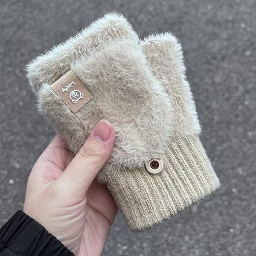 【翻盖两用！舒适又保暖】冬季加厚半指翻盖手套女可爱冬天骑行保暖针织学生可写字打字手套。rc 商品图7