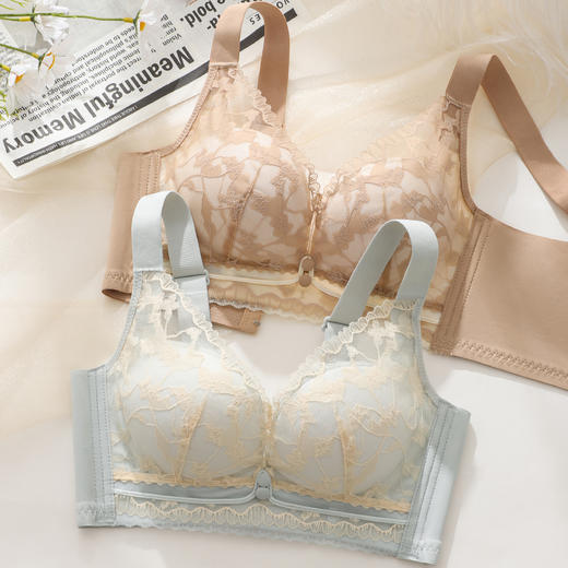 【小胸专属】时尚蕾丝聚拢显大调整型内衣女上托侧收美背无钢圈花影浮华 商品图8