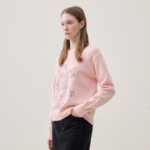 谜底套头针织衫长袖2025冬新品保暖舒适原创绣花毛衣女254MZ1900 商品图1