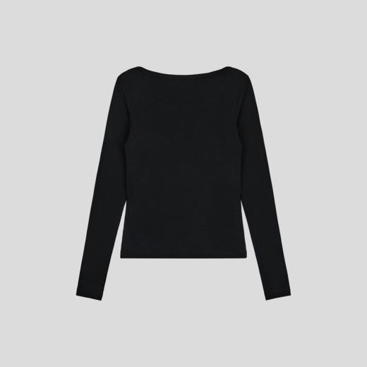 GOODBAI logo织唛一字领纽扣正肩长袖T恤 商品图4