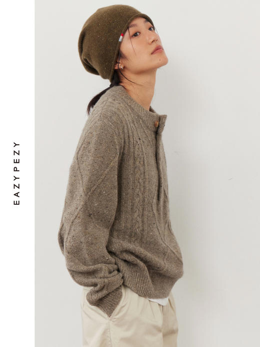 阿兰绞花重磅半开襟羊绒牦牛绒套头衫 商品图1