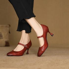 【预售5天】温柔法式细跟高跟鞋女款春秋头层牛皮圆头浅口玛丽珍单鞋HB&6619