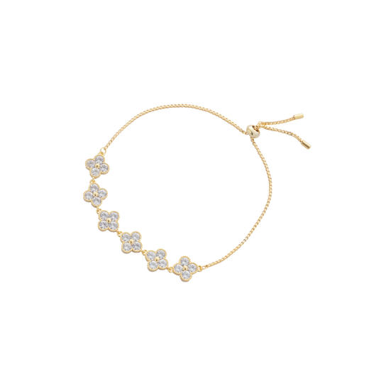 三彩2025新款国风四叶海棠花手链轻奢锆石幸运镀金抽拉珠甜美复古 商品图2