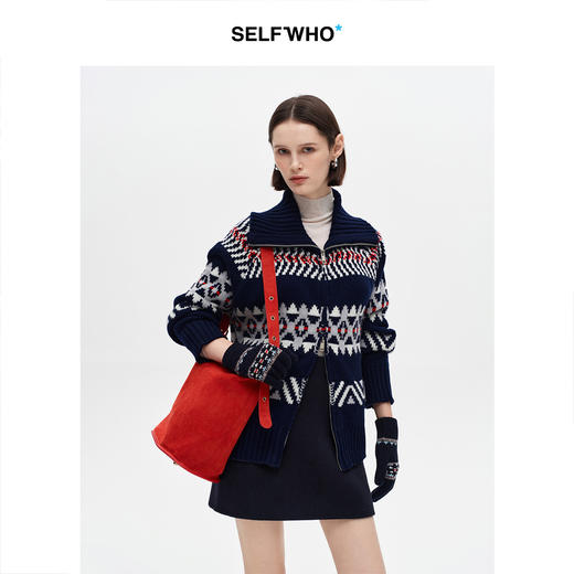 SELFWHO彩色提花编织复古针织手套女2025冬新款软糯保暖分指手套 商品图1