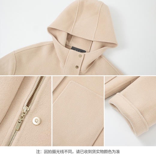 【商场同款】CNC5012 “ 轻氧短大衣 ” 羊毛蚕丝混纺触感细腻高级 驼色连帽短大衣 商品图5