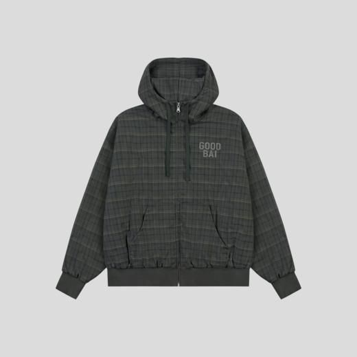 GOODBAI 粗体logo印花格纹连帽抽绳宽松拉链卫衣外套 商品图3